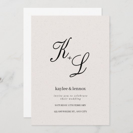 Elegante Initialen bruiloft uitnodiging (Voorkant / Achterkant)