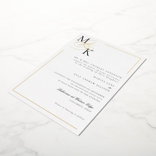 Elegante Initialen Classic Bruiloft Folie Uitnodig Folie Uitnodiging (Gedraaid)