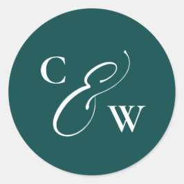 Elegante initialen eenvoudige blauwgroen herfstbru ronde sticker