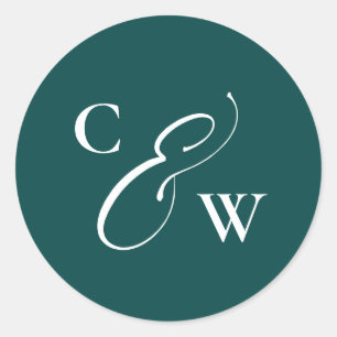 Elegante initialen eenvoudige blauwgroen herfstbru ronde sticker
