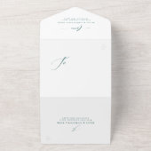 Elegante initialen eenvoudige donkere blauwgroen b all in one uitnodiging (Buitenkant)