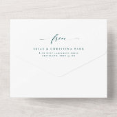 Elegante initialen eenvoudige donkere blauwgroen b all in one uitnodiging (Achterkant)