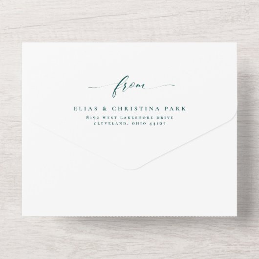 Elegante initialen eenvoudige donkere blauwgroen b all in one uitnodiging (Achterkant)