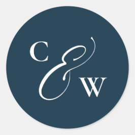 Elegante initialen eenvoudige marineblauw wit brui ronde sticker