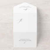 Elegante initialen eenvoudige marineblauwe bruilof all in one uitnodiging (Buitenkant)