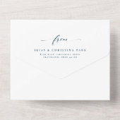 Elegante initialen eenvoudige marineblauwe bruilof all in one uitnodiging (Achterkant)