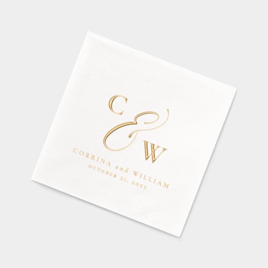 Elegante initialen eenvoudige namen datum bruiloft folie servetten (Links)