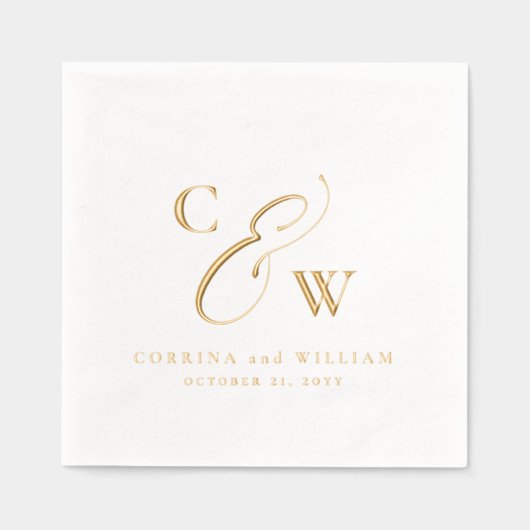 Elegante initialen eenvoudige namen datum bruiloft folie servetten (Voorkant)