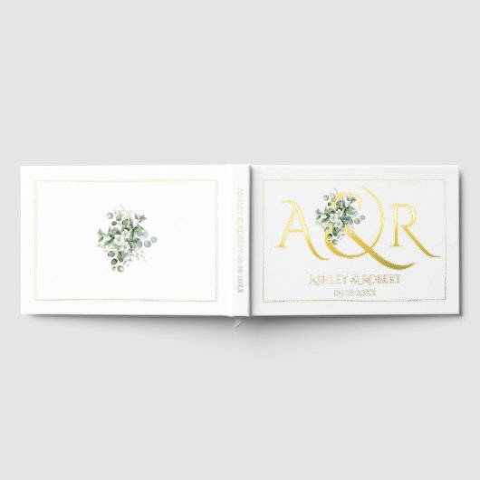 Elegante initialen en eucalyptus bruiloft folie gastenboek (Volledig)