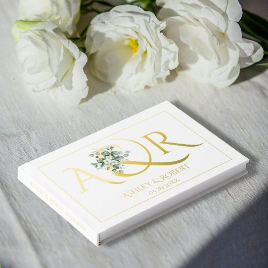 Elegante initialen en eucalyptus bruiloft folie gastenboek