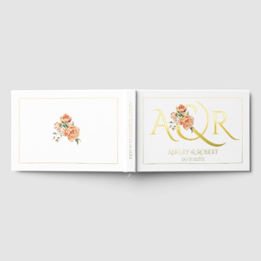 Elegante initialen en perzik rozen bruiloft folie gastenboek (Volledig)