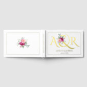 Elegante initialen en roze rozen bruiloft folie gastenboek (Volledig)