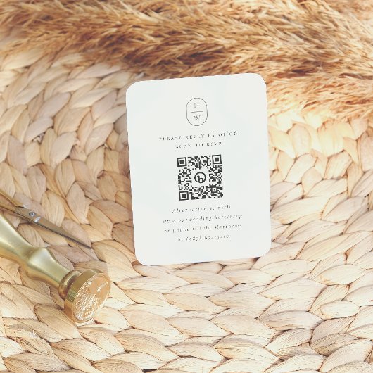 Elegante Initialen Foto QR Code Huwelijk RSVP Informatiekaartje