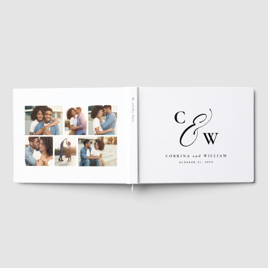 Elegante initialen fotocollage zwart wit bruiloft gastenboek (Volledig)