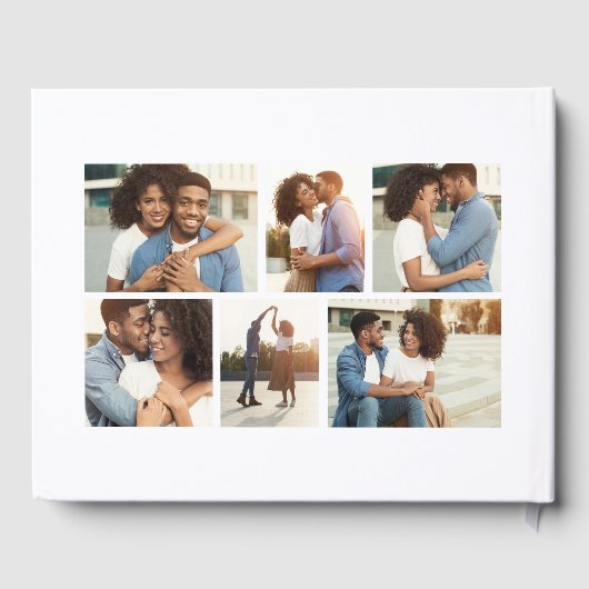 Elegante initialen fotocollage zwart wit bruiloft gastenboek (Achterkant)