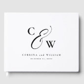 Elegante initialen fotocollage zwart wit bruiloft gastenboek (Voorkant)