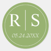 Elegante initialen groen bruiloft classic round ronde sticker (Voorkant)