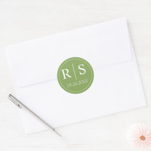Elegante initialen groen bruiloft classic round ronde sticker