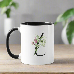 Elegante Initialen letter L Botanische Bloemblader Mok