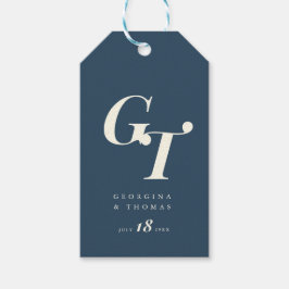 Elegante Initialen | Marine Blauw en Ivoor Modern  Cadeaulabel