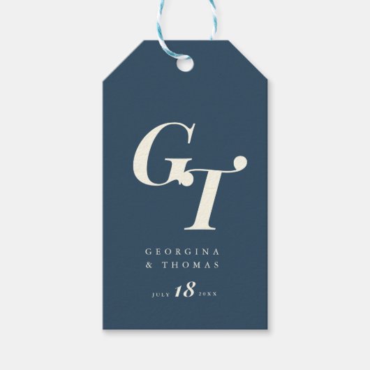 Elegante Initialen | Marine Blauw en Ivoor Modern  Cadeaulabel (Voorkant)
