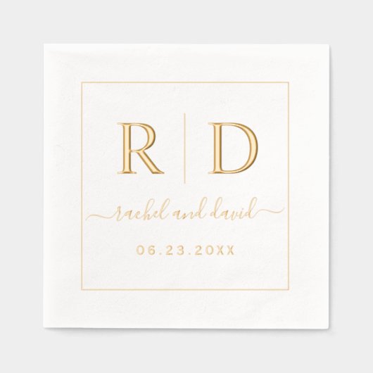 Elegante initialen monochroom trouwgoud folie servetten (Voorkant)
