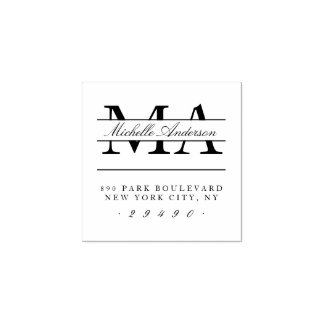 Elegante Initialen & Naam Kalligrafie Retouradres Rubberstempel