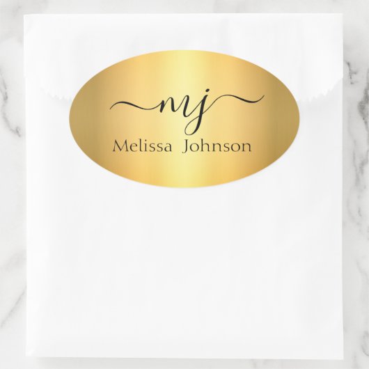 Elegante initialen op goud ovale sticker (Tas)