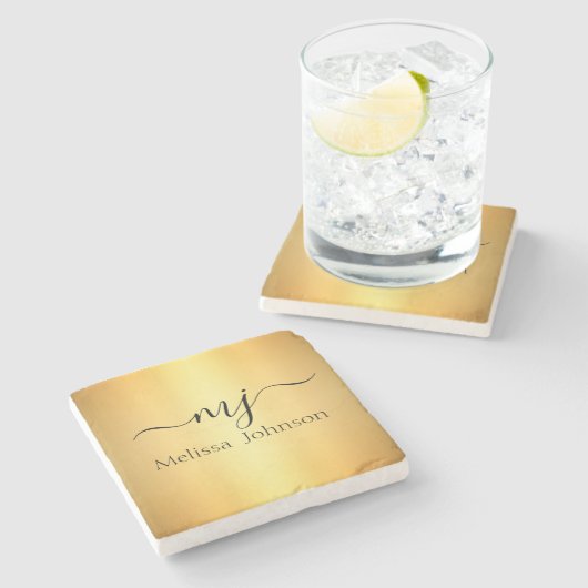 Elegante initialen op goud stenen onderzetter (Zijkant)