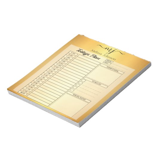 Elegante initialen op gouden dagbladen notitieblok (Linkerzijde)