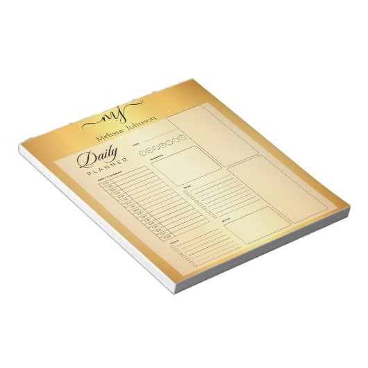 Elegante initialen op gouden dagbladen notitieblok (Schuin)