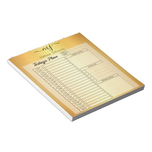 Elegante initialen op gouden dagplanner pagina's notitieblok (Schuin)
