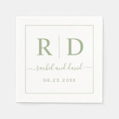 Elegante initialen salie groen monochroom bruiloft servet (Voorkant)