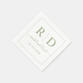 Elegante initialen salie groen monochroom bruiloft servet (Hoek)