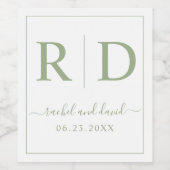 Elegante initialen salie groen monochroom bruiloft wijn etiket (Enkel label)