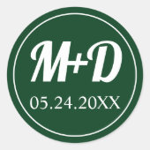 Elegante initialen vet lettertype groene bruiloft ronde sticker (Voorkant)