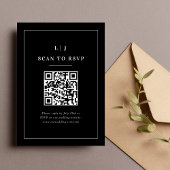 Elegante Initialen Zwart-wit bruiloft QR-code RSVP Kaartje