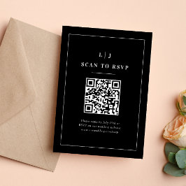 Elegante Initialen Zwart-wit bruiloft QR-code RSVP Kaartje