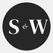 Elegante Initialen Zwart-wit bruiloft Ronde Sticker (Voorkant)