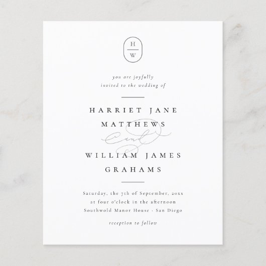 Elegante Initialen Zwart Wit Budget Fotobruiloft (Voorkant)