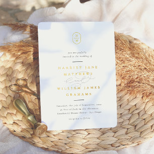 Elegante Initialen Zwart & Wit Fotobruiloft Folie Uitnodiging