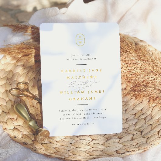 Elegante Initialen Zwart & Wit Fotobruiloft Folie Uitnodiging