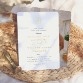 Elegante Initialen Zwart & Wit Fotobruiloft Folie Uitnodiging