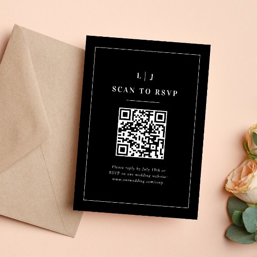 Elegante Initialen Zwart-Wit Trouw QR-code RSVP Kaartje