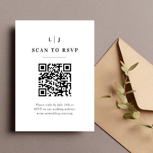 Elegante Initialen Zwart-Wit Trouw QR Code RSVP Kaartje