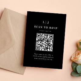 Elegante Initialen Zwart-Wit Trouw QR-code RSVP Kaartje