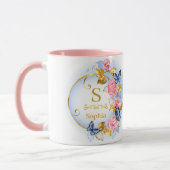 Elegante initiële bloem vlinder monogram en naam mok (Links)