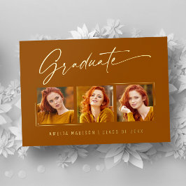 Elegante Inkt Script 3 Foto Grad Verbrand Oranje K Folie Uitnodiging