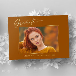 Elegante inkt script foto Grad verbrand oranje kaa Folie Uitnodiging