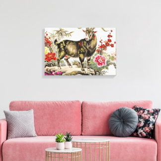 Elegante inktwassingeitenbok met bloemrijke Aziati Canvas Afdruk